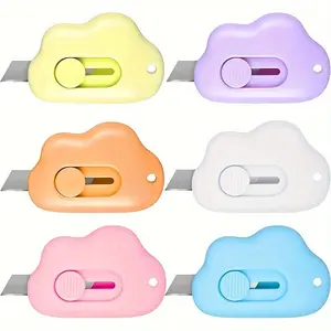 6pcs Cloud Mini Utility Knife Box Cutter With Keychain Hole Portable