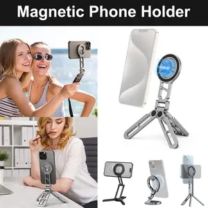 [Crazy Deal]CAMOLO Dual Magnetic Pocket Phone Tripod,Protable Folding Compatible with Magsafe for iPhone 16/15/14/13/12 Plus Pro Max,Smartphone Selfie Stick Handle Desk,Gym,Travel,Car,1/4' Screw&Cold Shoe,Magnetic Metal Ring Mount Stand Cellphone