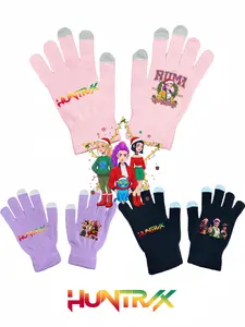 2025 Christmas new style K-pop "Demon Hunters" girl group print gloves, youth gloves, fleece gloves, for girls, of the same style as "K-pop Demon Hunters"