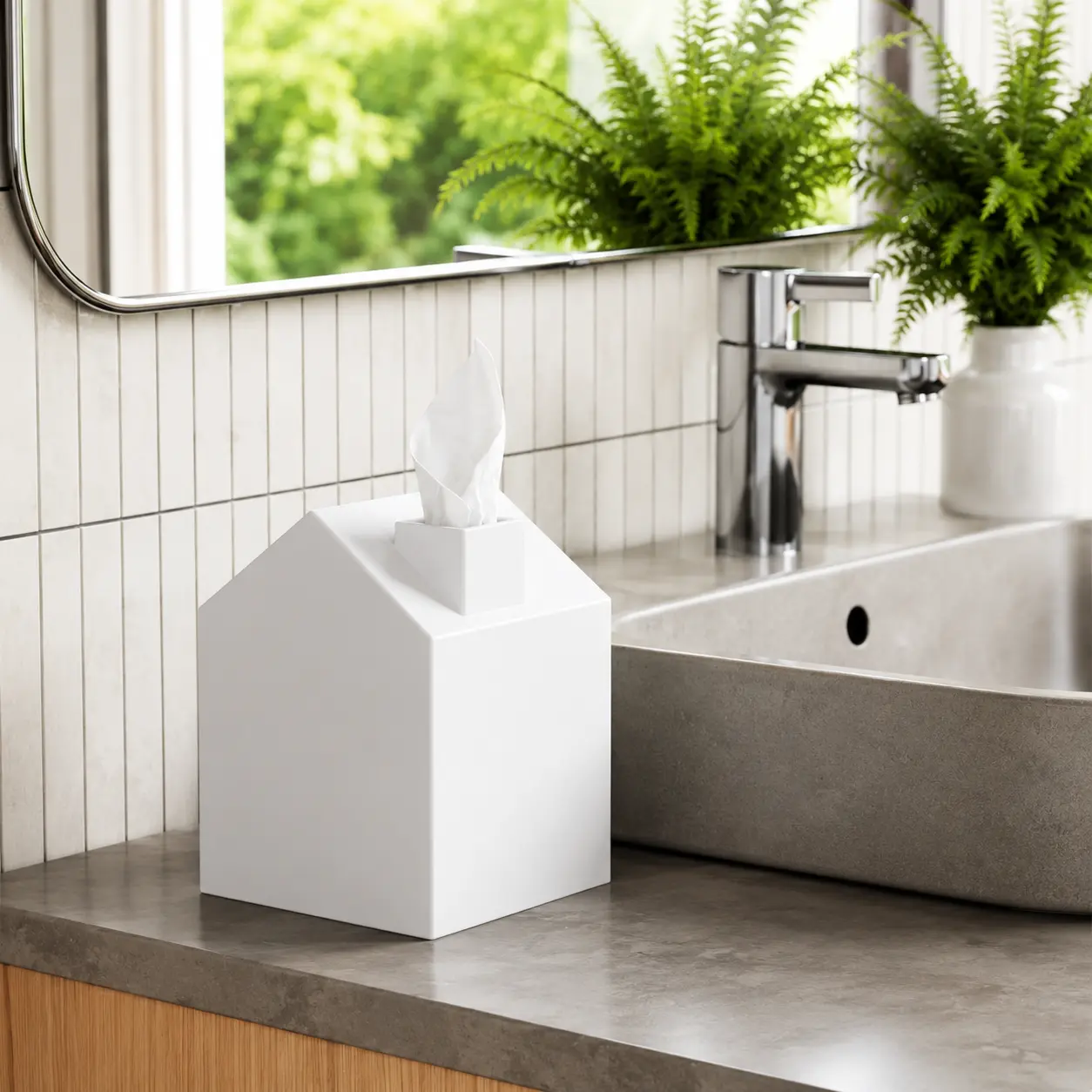 House-Shaped Tissue Box Cover – Square White Decorative Tissue Holder