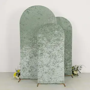 Set of 3 Sage Green Crushed Velvet Chiara Wedding Arch Covers For Round Top Backdrop Stands 5ft, 6ft, 7ft
