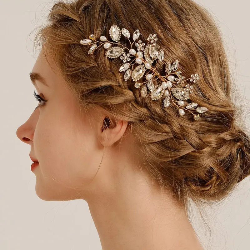 Leaf Design Rhinestone Decorated Hair Comb, Elegant Hair Accessories for Wedding Bridal, Fashion Hair Accessories for Party, Daily Clothing Decor, Decoration