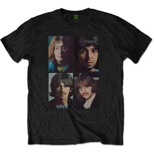 Men's Beatles White Album Faces (Back Print) Slim Fit T-shirt Large Black