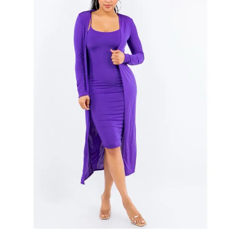 Adeline Set - Elegant Cardigan Dress Set Style: Elegant, Holiday, Cocktail, Night Out, Clubwear, Western Pattern Type: Solid Details: Dress Double Layer, Slinky Fabric Season: Spring, Summer, Fall, Winter Fit Type: Skinny Neckline: Round Sleeve Length: