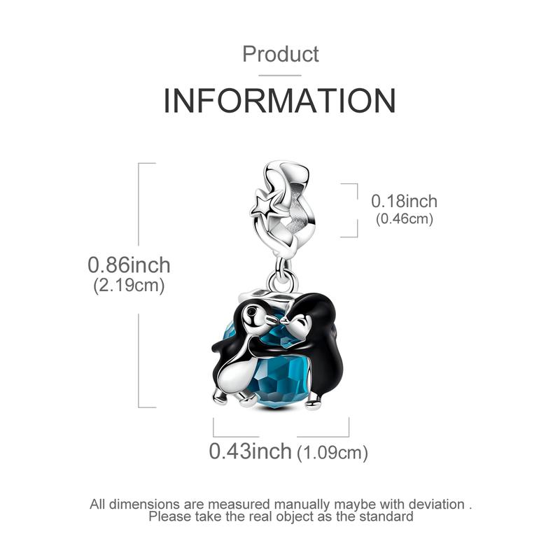 MULA S925 Sterling Silver Dancing Penguin Charm with Blue Glass Crystals and Enamel Details - Coordinates with Pandora Bracelets and Necklaces, Makes a Cute Animal Jewelry Gift for Girls, Teens, Women