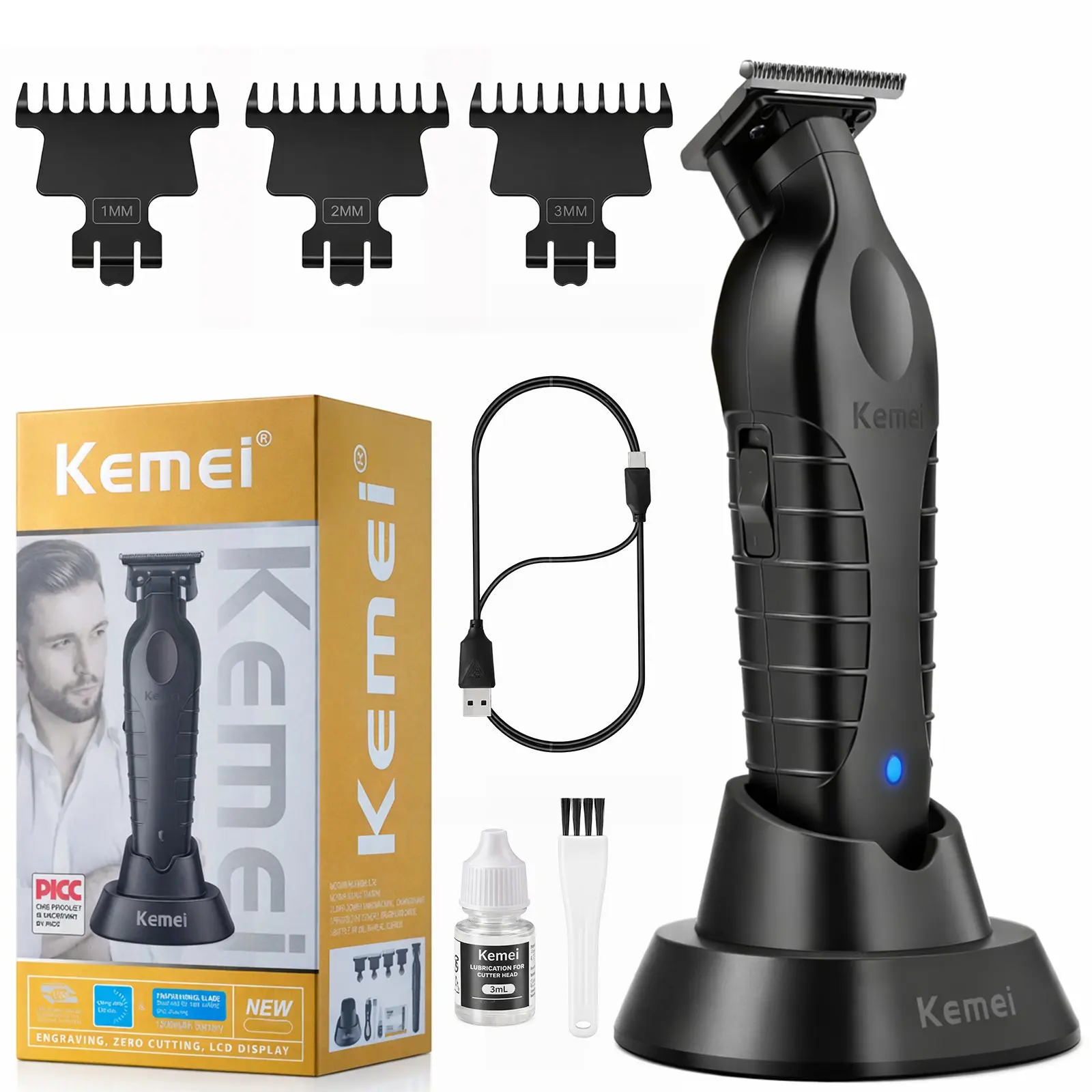 Kemei Km-2299 New Version Hair Clipper with Base, Wireless Trimmer, High-Quality Grooming Tool, Men's Detail Processor, Barber Shop Use, Cordless Hair Cutting