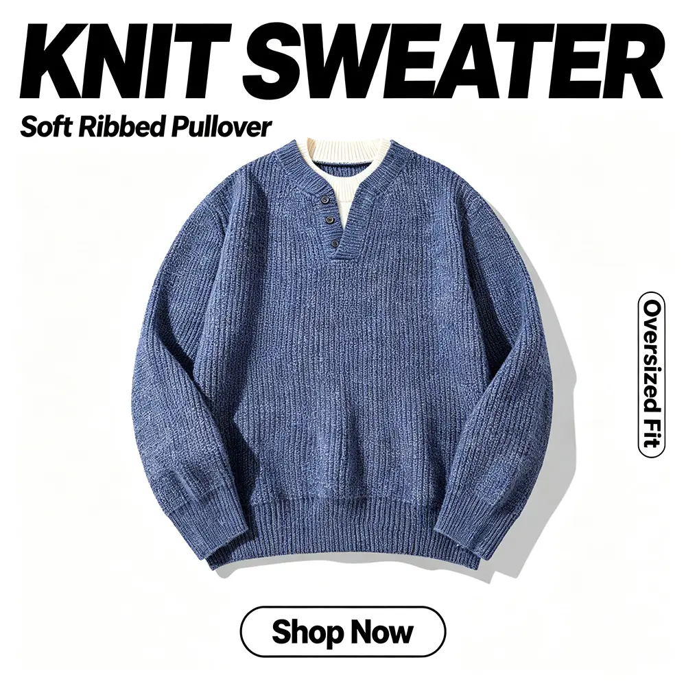 Men’s classic loose-fit long-sleeve knit sweater – soft crew neck, polyester fabric, distressed tassel design, American street fashion menswear, suitable for everyday outdoor wear