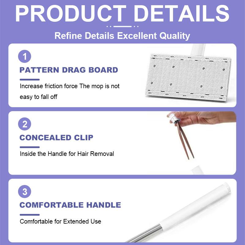 Adjustable Reusable Clamp Mop – 3-Piece Handle Up to 48”, Use Long or Short, Strong Grip for Paper Towels, Rags & Wet Wipes, No Refill Needed