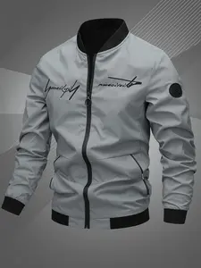 Men's Letter Embroidered Pilot Jacket, Casual Coat, Spring, Autumn, Winter Fashion Jacket, Suitable for Daily, Home, Outdoor, Work Settings