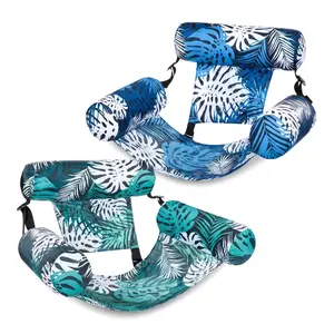 Summer Vibes 2-Pack Inflatable Pool Lounger - Perfect for Pools, Beaches, and Lakes - Durable Design with Breathable Ice Silk Fabric for Ergonomic Comfort - Available in Tropical Blue Leaf and Deep Green Rainforest Colors