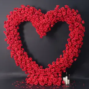 S-A8745 Red Rose Foam Base Arrangement Floral Wedding Backdrop Heart Shape Arch