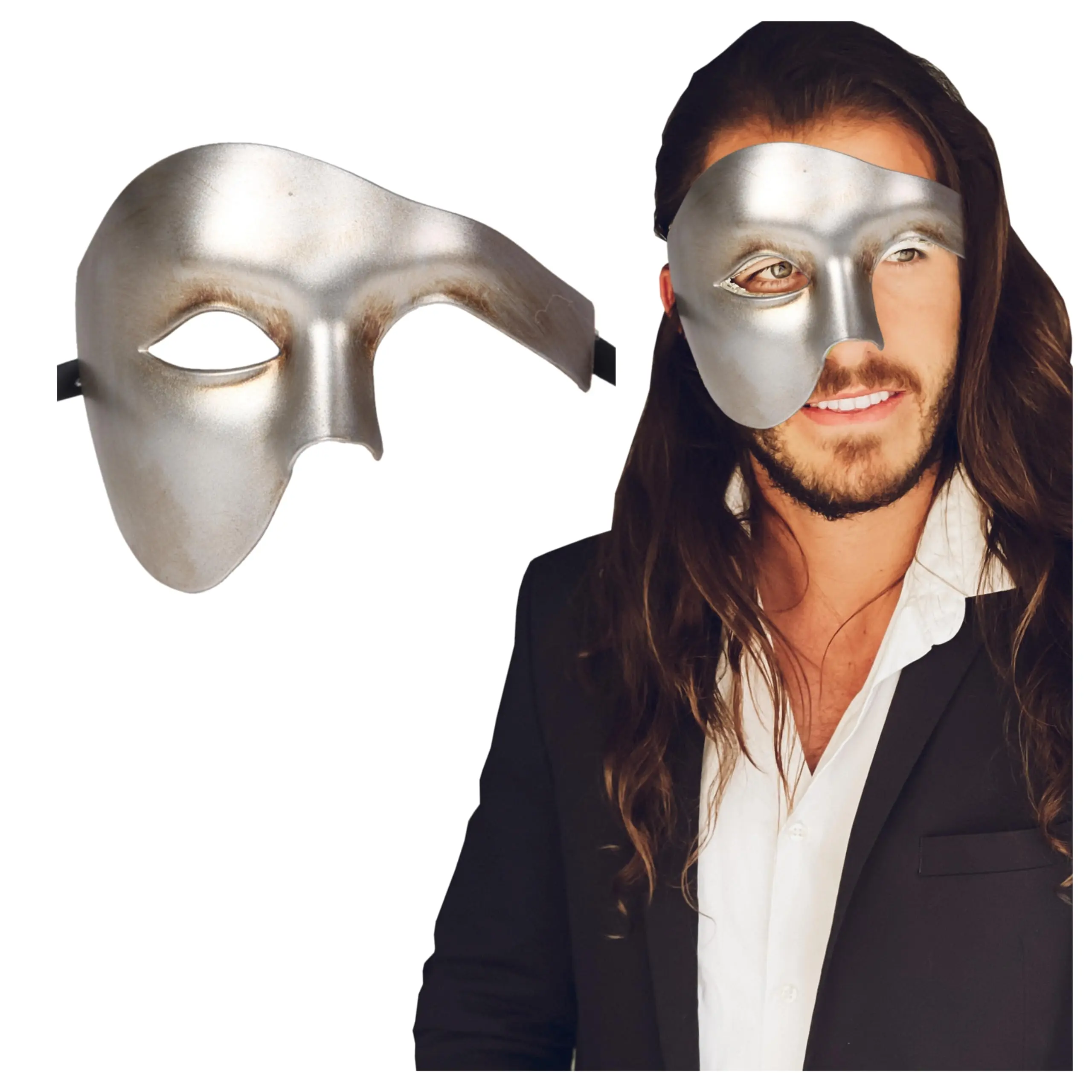 Half-Face Phantom Masquerade Mask - Venetian Prom & Halloween
