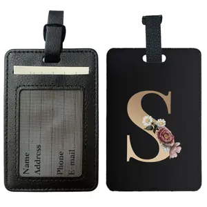 Letter Pattern PU Leather Luggage Tag, Durable Suitcase & Travel Bags Identification Baggage Bag Tag, Portable Boarding Handbag Identifier Label, Travel Accessories