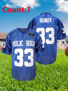 Men's 33 Number Print V Neck American Football Jersey, Loose Casual Short Sleeve Football Top, Men's Sportswear for Outdoor Activities