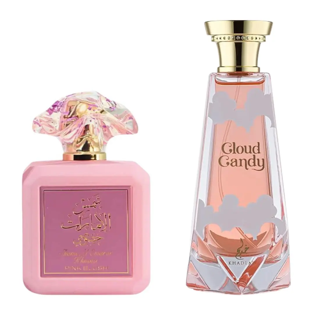2-Pieces Fragrance Duo, Pink Blush Shams Al Emarat + Cloud Candy Arab Perfume, Elegant Floral Sweet Perfume with Rose Vanilla Notes for Women, Floral Scent, Aromatic Perfume