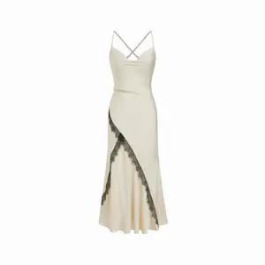 Cider Satin Cowl Neck Lace Panel Mermaid Maxi Dress SwimWeek