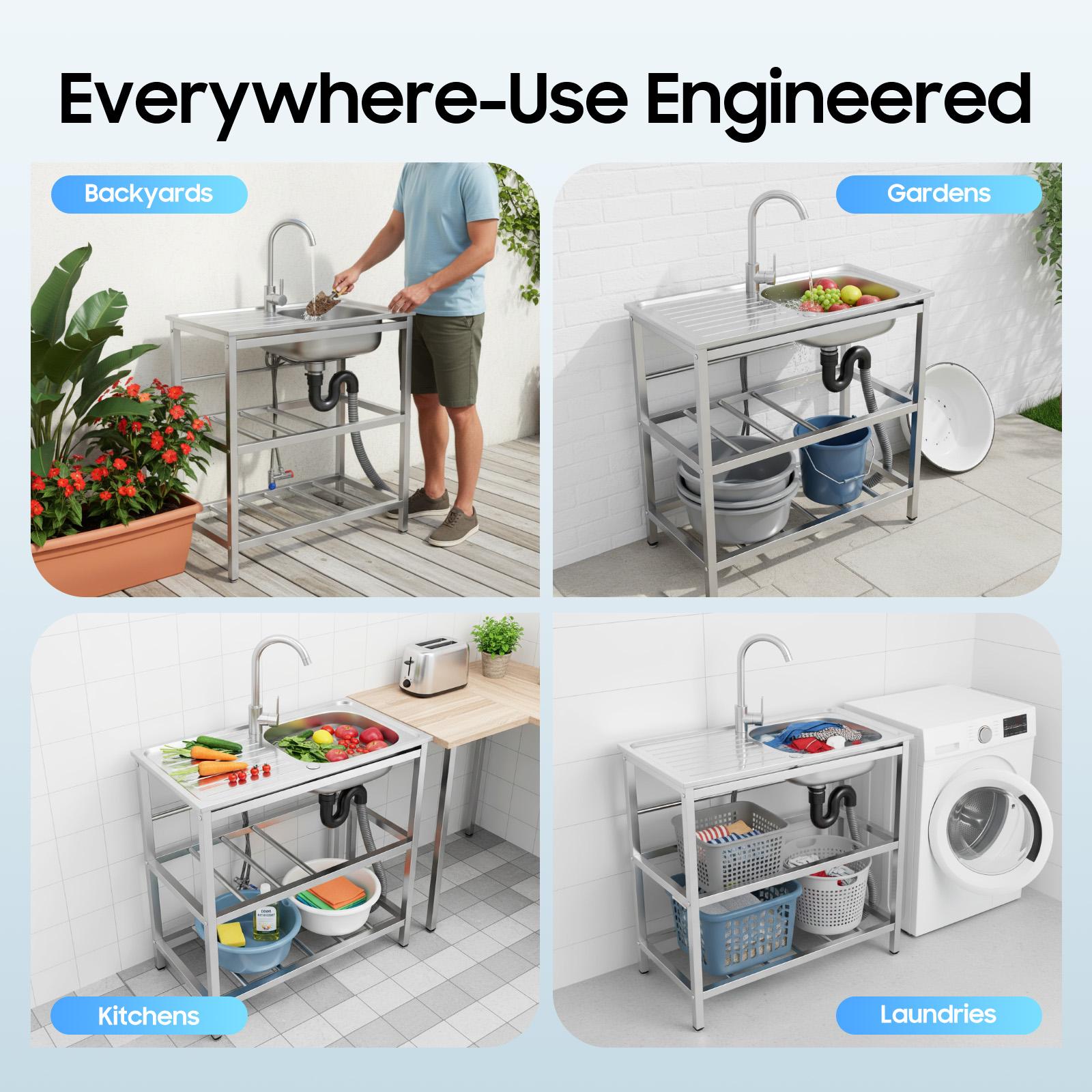 Freestanding Stainless Steel Sink with Faucet for Kitchen Outdoor Bar Cafe Freestanding Stainless Steel Sink with Faucet for Kitchen Outdoor Bar Cafe