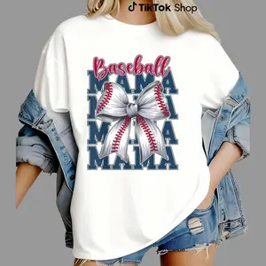 Baseball Mom Short Sleeve Tee – Cotton Baseball Shirt with Coquette Bow