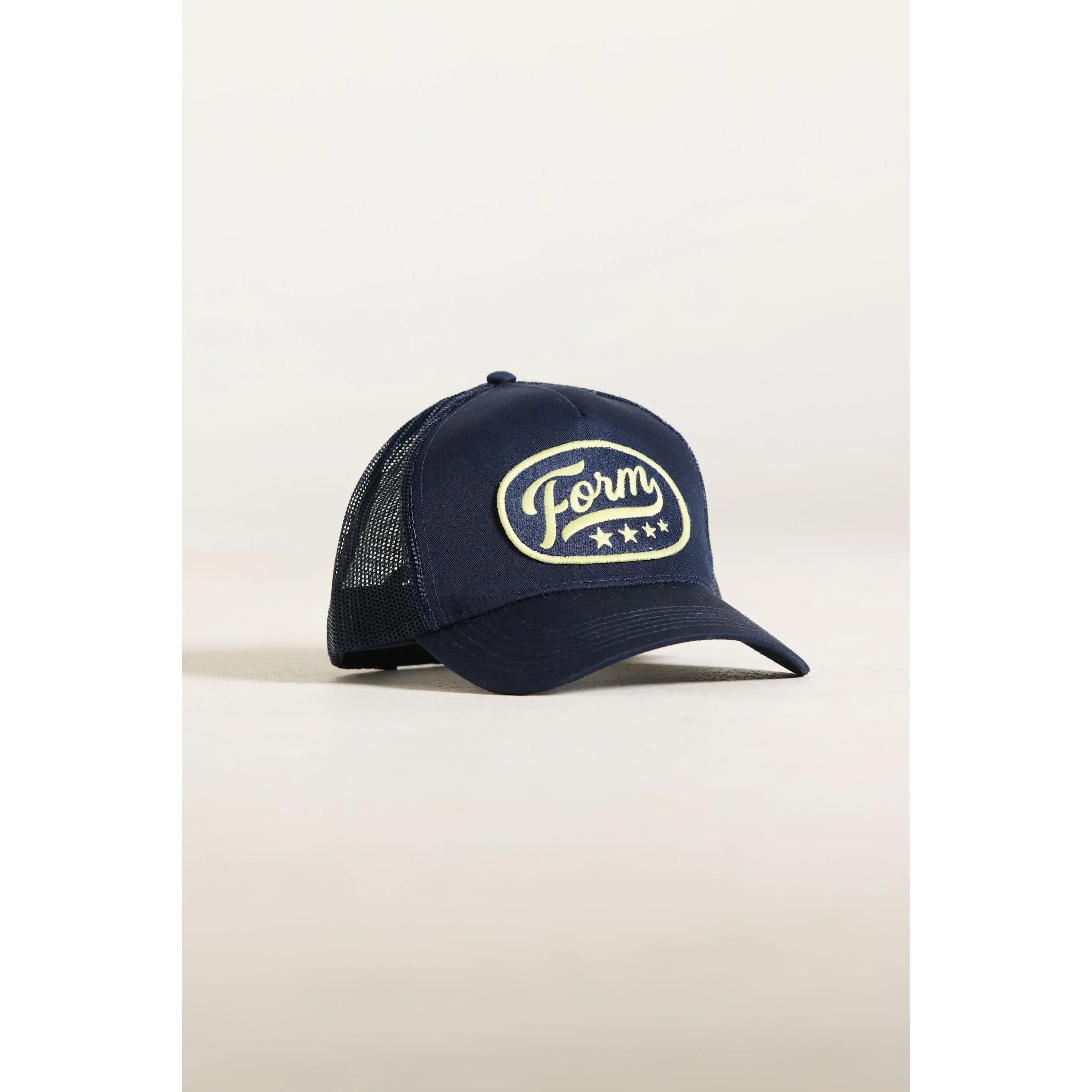 FORM Type Printed Vintage Trucker Hat - Navy with Lemon Accents, Adjustable Baseball Cap