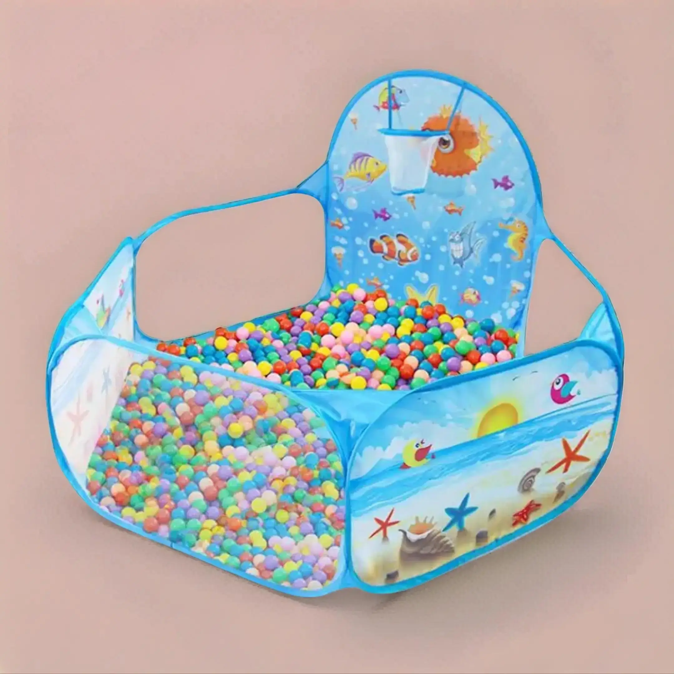Foldable Ocean Pattern Children Playing Ball Pool with Storage Bag, Ocean Themed Play Tent, Indoor Playhouse for Kids, Outdoor Play Equipment