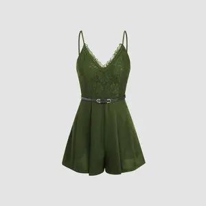 Cider [2 colors, size 2-26] Floral Lace Belted Cami Playsuit SummerWins Dealsforyou