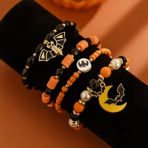 Women's Halloween Theme Soft Clay Beaded Bracelet & Bangle Set - Pottery Beads, Trendy Personality Party Costume Jewelry for Females, Note: Choking Hazard Small Parts
