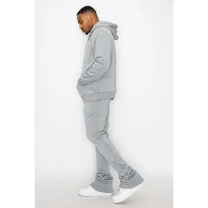 Men Flare Stacked Fleece Pants Elastic Sweatpants 2026