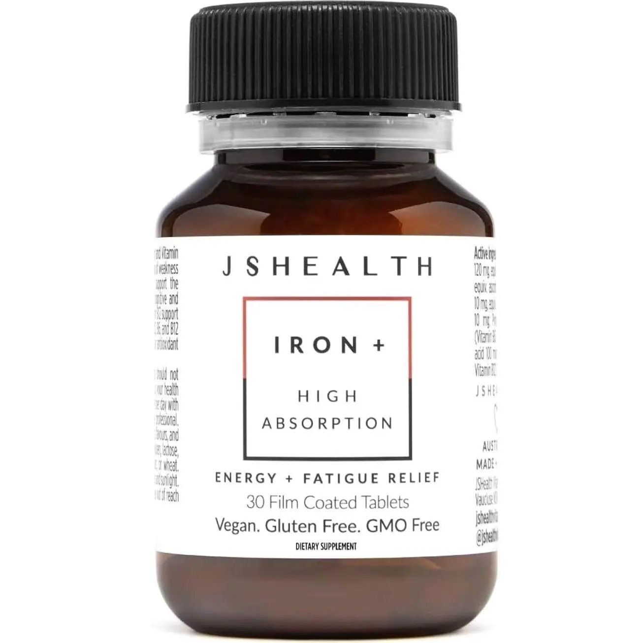 JSHealth Vitamins Iron+ Supplement for Energy Support - Iron Deficiency Pills with Vitamin C and Vitamin B12 - No Nausea - (30 Tablets)undefined