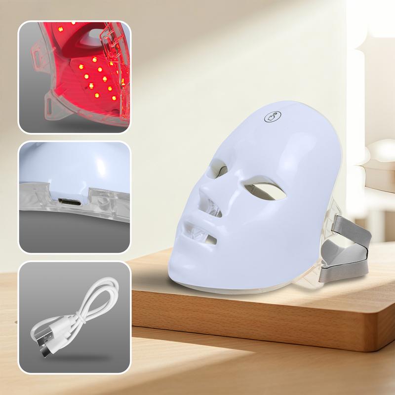 USB Rechargeable 7-Color Light Therapy LED Face Mask, Suitable for Daily Facial Use - Facial Skincare Tool