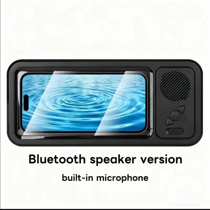 Mobile Phone Waterproof Box with Bluetooth Speaker, 360° Rotating Touch Screen Shower Phone Holder, Phone Mount Holder, Multifunctional Phone Stand, Waterproof Cellphone Stand for Bathroom, Kitchen, Swimming Pool, Cell Phone Holders