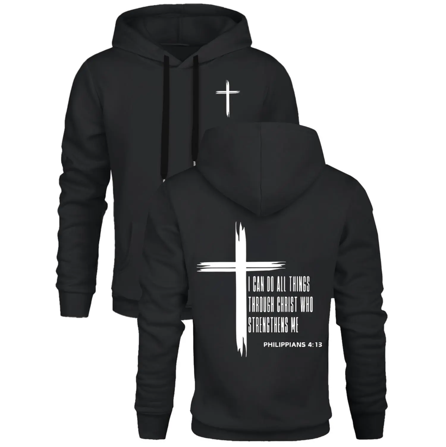 All Things Are Possible Through Christ Who Strengthens Me Mens Fleece Hoodie With Pockets For Autumn And Winter