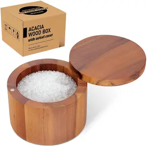 Salt Cellar 9 Ounces Capacity, Wood Salt Box With Swivel Cover, Spice Keeper, Wood Jar For Kitchen,  For Keeping Table Salt, Gourmet Salts, Herbs or Favorite Seasonings