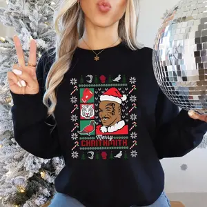 Mike T. Christmas Sweatshirt, Ugly Christmas Sweater, Mike Tyson Merry Chrithmith Unisex Hoodie, Ugly Christmas Shirt, Ugly Christmas Hoodie