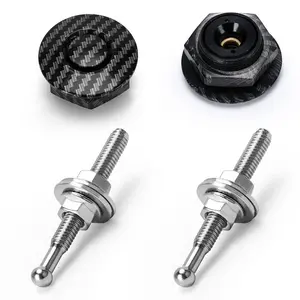 2pcs 1.25" Universal Style Quick Latch Bumper Release Fastener Push Button Billet Hood Pin Lock Clip Kit Pins For Auto Car License Plate Carbon Fiber Texture