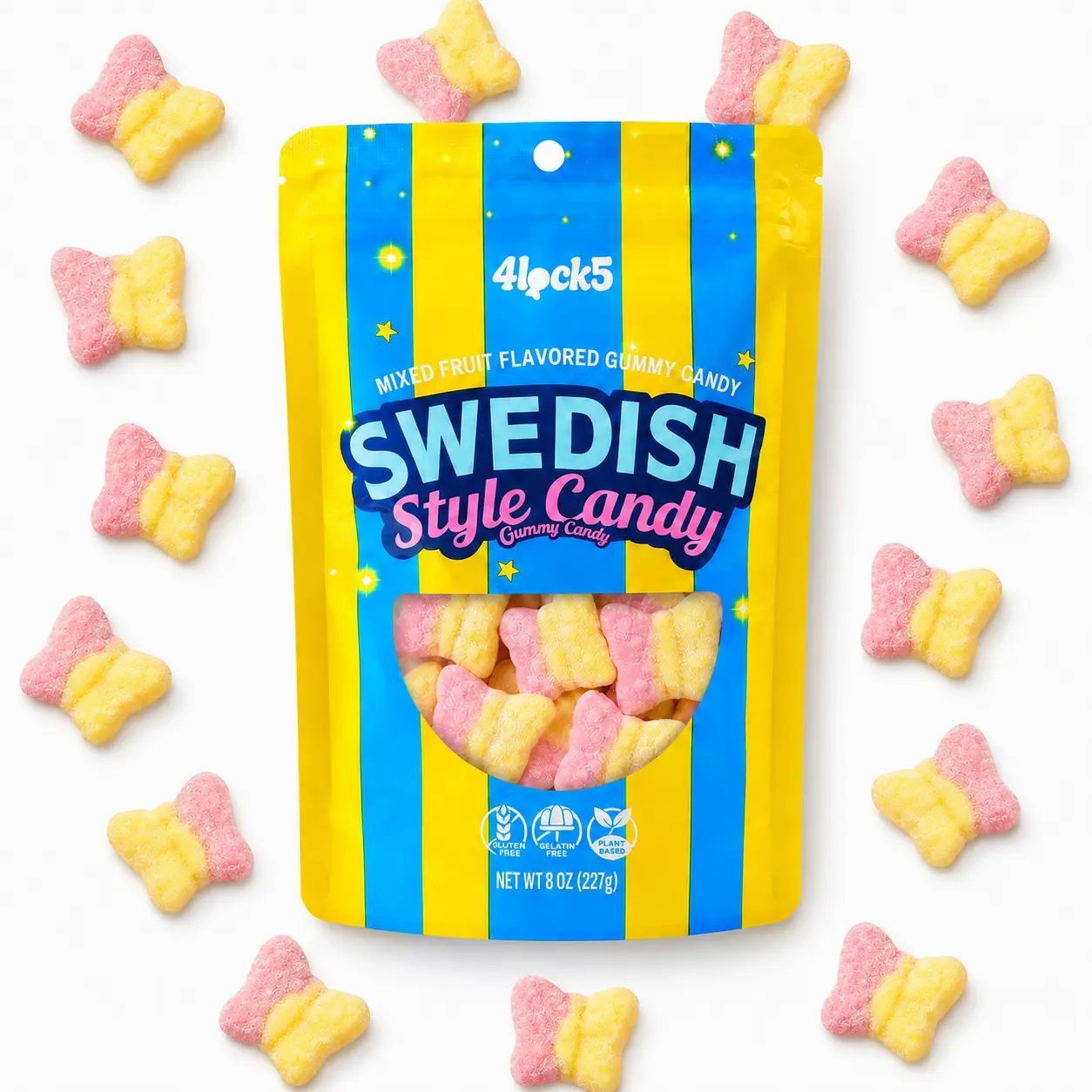 Swedish Style Chewable Gummies, 0.5 lb Raspberry-Lemon Butterfly Candies - Bite-Sized Sweet & Sour Bulk Candy Snacking, Sealed Bag Treat for Home, Office Gifting