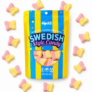 Swedish Style Gummy Candy 1/2 lb – Raspberry Lemon Flavor Butterfly Shaped Chewy Sweet & Sour Gummies, Soft Candy Snack in Sealed Bag for Home, Office, Outdoor Treats & Gift