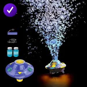 Ufo Bubble Machine, Multi-Color Lights, Electric Flying Saucer, Automatic Rotation, Rechargeable, Pool Toy, Includes Box, Ages 3+