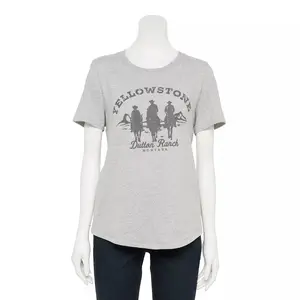 Women's Juniors Casual Short-Sleeve Yellowstone Dutton Ranch Silhouettes Graphic Tee - Cotton-Polyester Fabric T-Shirt
