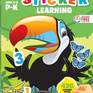 School Zone - Math Stickers Workbook - 64 Pages, Ages 3 to 6, Preschool to Kindergarten, 426 Stickers, Counting, Numbers 1-12, Telling Time, and More (School Zone Stuck on Learning Book Series), Paperback