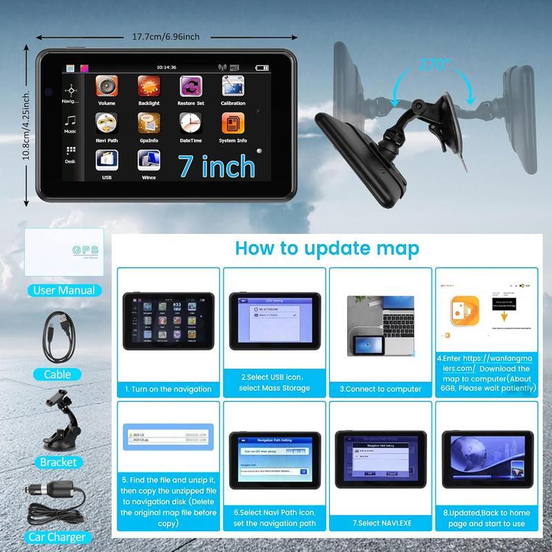 Upgrade 2024 GPS Navigation for Truck Car,7 inch 2.5D Screen,Commercial Drivers Semi Truck GPS,World Map Navigation System 8GB 256M with Voice Guidance,Speed Limit Warning,Lifetime Free Map Updates