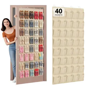 Hualleko 40-Pocket Over the Door Shoe Organizer - Large Mesh Pocket Hanging Shoe Organizer,Behind the Door Shoes Storage Holder Hanger