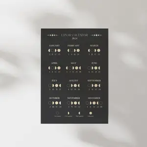 2024 Lunar Calendar Moon Phases Witchy Minimal Aesthetic Magic poster Room Decor Gift