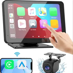 7 Inch Wireless Car Player, Portable Car Player with Rear View Camera, Car Video Player with Bluetooth-compatible 5.0, Touchscreen GPS Navigation, Voice Control & Reverse Camera