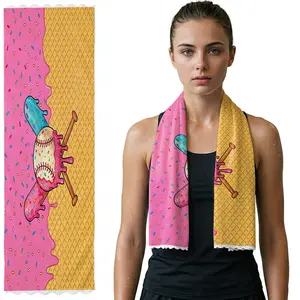Fun Baseball Ice Cream Microfiber Sports Towel |  Gym|Yoga|Sports Meet| Gift 13"x40" Wavy Edge