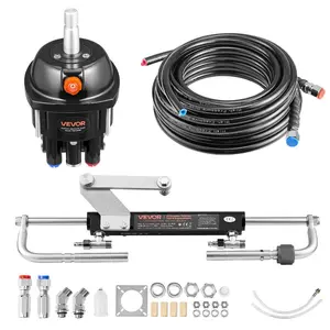 fathersdaygift VEVOR Hydraulic Steering Kit, 90 HP, Marine Boat Hydraulic Steering System, with 6.9 MPa/1000 psi Helm Pump, Two-Way Lock Cylinder, and 20 ft High-Strength Hoses, for Single Station, Single-Engine Use