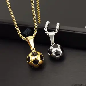 Football Necklace For Men, Titanium Steel Non Fading Pendant, Creative Sports Style, European American Stainless Steel Jewelry For Daily Wear