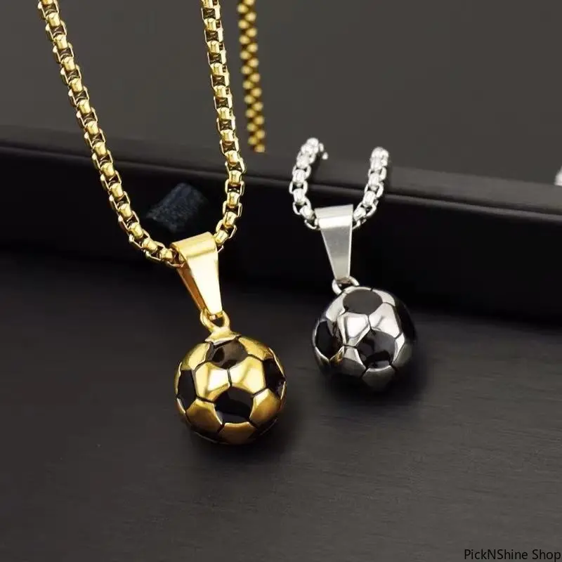 Men's Football Shape Pendant Necklace - Titanium Steel, Ball Chain-Link, Lasting Color, Resists Fading, Plastic & Synthetic Materials, Sporty Fashion Accessory Sets for Daily Casual Wear