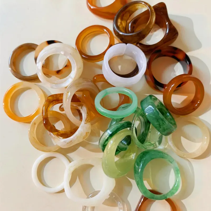 Summer Minimalist Vintage Style Halo Staining Design Irregularity Large Resin Stackable Finger Rings Set, New Style Funky Unique Accessories for Women & Girls, Vintage Rings Jewelry, I Love My Girlfriend Gifts, Ring Stacks