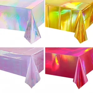Rainbow Color Disposable Tablecloth Set, Rectangular Party Decorations for Birthdays & Weddings, Perfect for Disco & Bridal Events