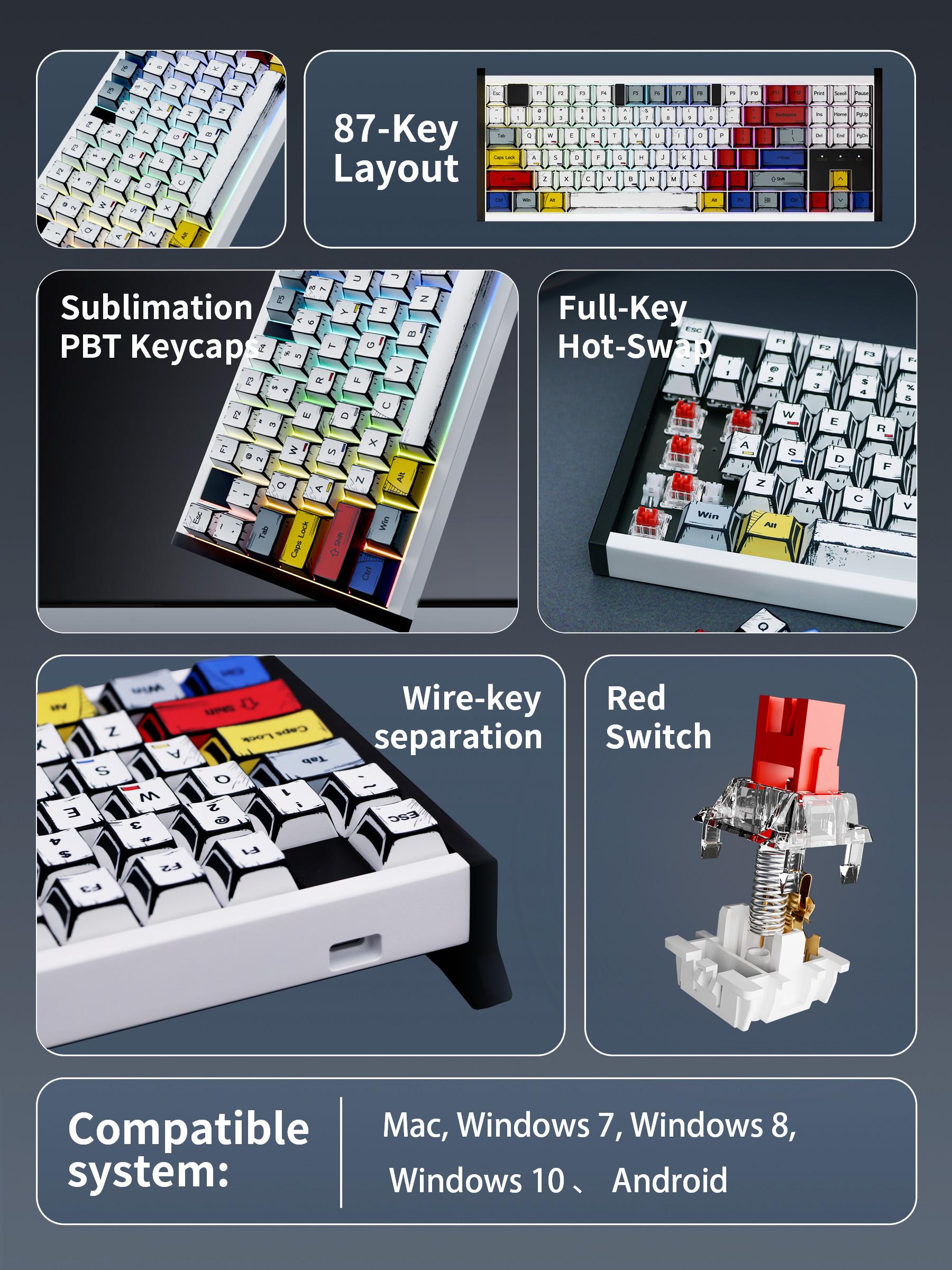 Hotswap Gaming Keyboard - 87/104 Keys, Sturdy Alloy Housing, Side RGB Marquee Light, Compatible with Windows, Mac, Android Systems
